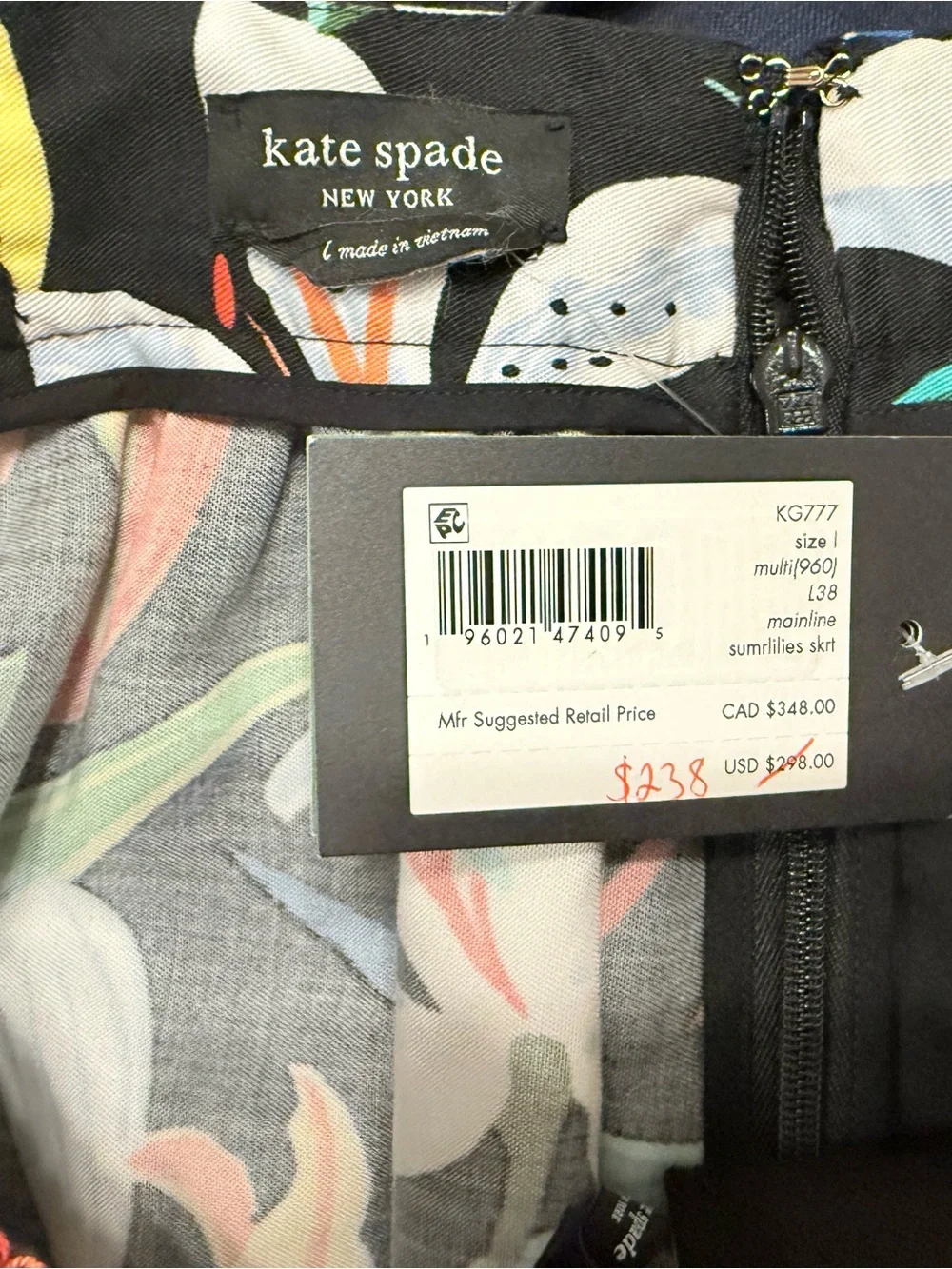 kate spade Black Floral A-Line Midi Skirt Summer Lilies Size L NWT